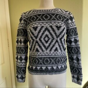 Lucky Brand Grey Geometric Crop Long Sleeve Crewneck Sweater​